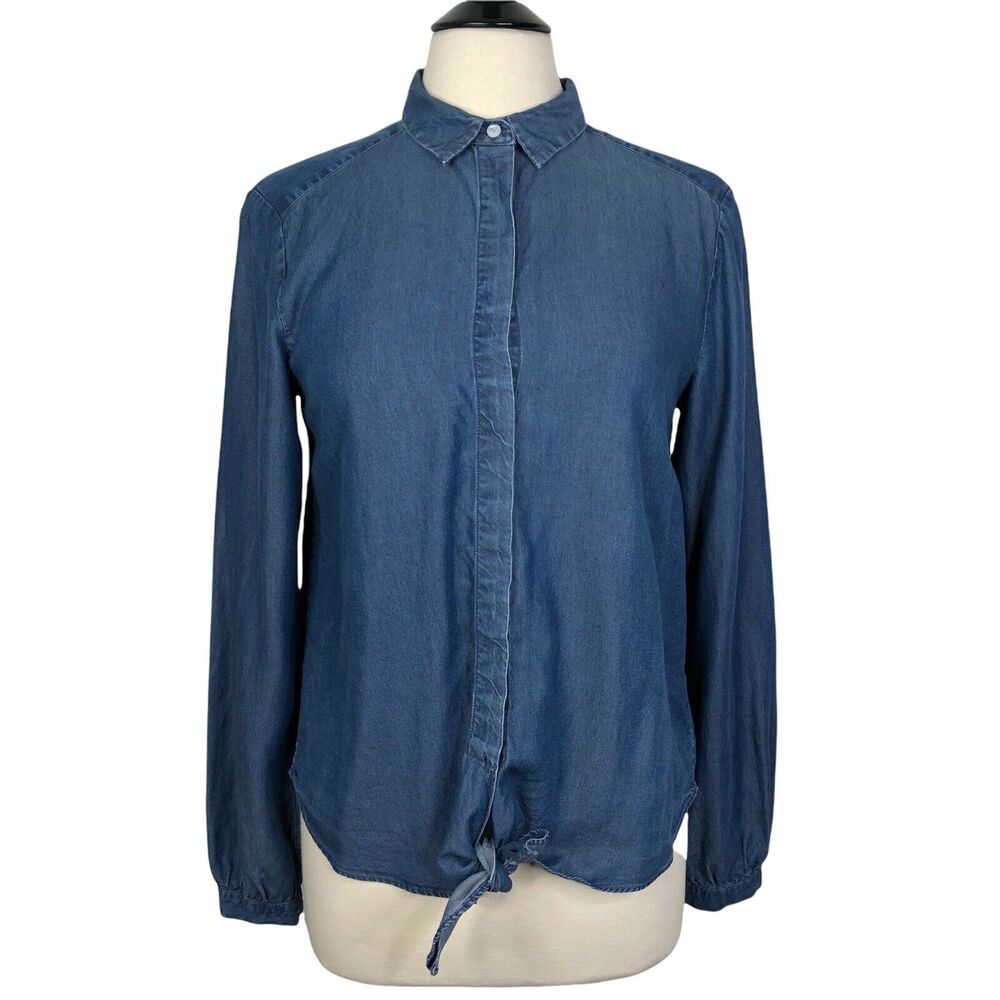 NEW Ann Taylor Factory Chambray Tie Front Button Down Blouse Shirt Sz Small